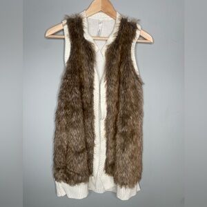 NY Collection Cream Faux Brown Fur Vest
